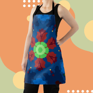 Delantal Retro Mandala Azul Rojo y Verde