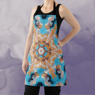 Delantal Retro Mandala Azul y Naranja