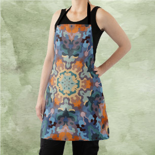 Delantal Retro Mandala Naranja azul y amarillo