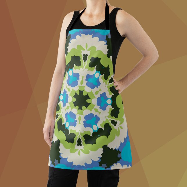 Delantal Retro Mandala Verde azul blanco y negro (Subido por el creador)