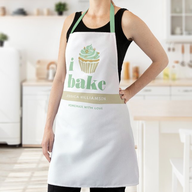 Delantal Retro Mint Green Gold Cupcake Bake Bold Typografía (Subido por el creador)