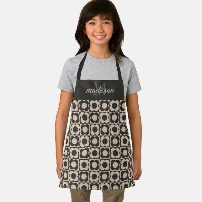 Delantal Retro modern -Flower Checkerboard - neutral taupe  (in situ)