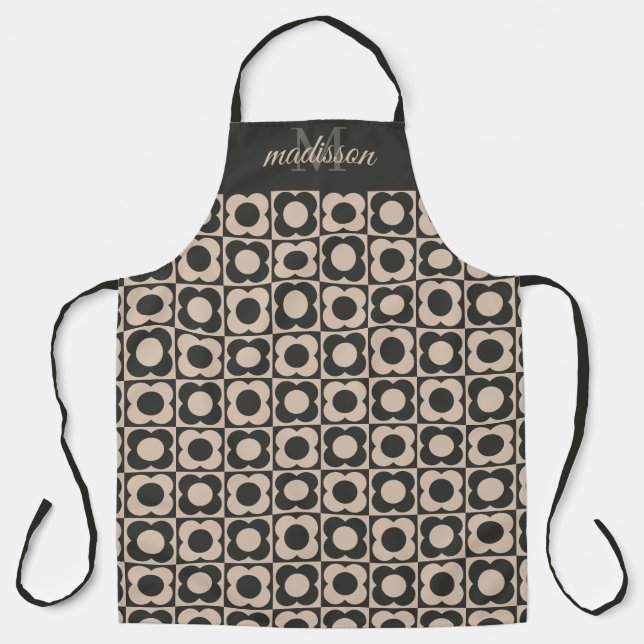Delantal Retro modern -Flower Checkerboard - neutral taupe  (Anverso)