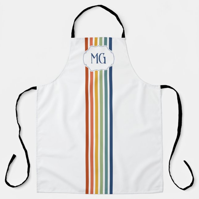Delantal Retro Monogrammed Minimalist Stripes (Anverso)