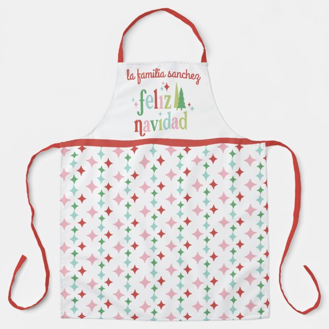 Delantal Retro Pastel Feliz Navidad | Familia (Anverso)