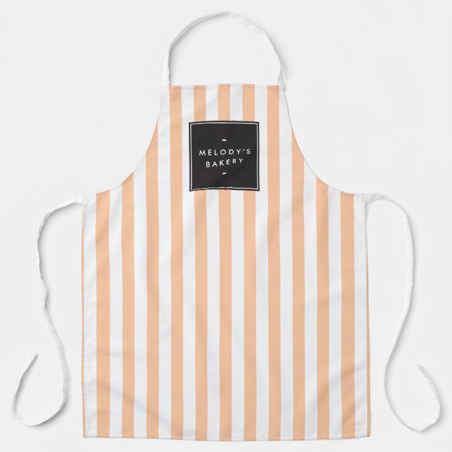 Delantal Retro Peach y White Stripes Apron (Anverso)