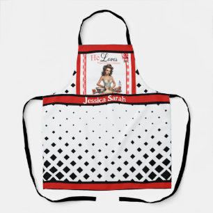 Delantal Retro Rosa Pinup_ Me encanta lo que estoy Cocinand