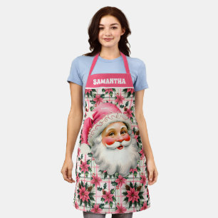 Delantal Retro Rosa Santa Claus Navidades Floral Plaid