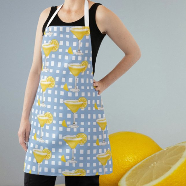 Delantal Retro Sunny Amarillo Lemon Drop Blue Check (When life gives you lemons...make lemon drops!)