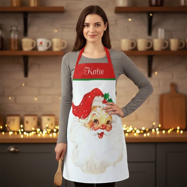 Delantal Retro Vintage Santa Claus Festive Custom Christmas (Retro Vintage Santa Claus Festive Custom Christmas Apron)