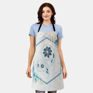 Delantal Revitalización de la vida, azul y floral Verde azu