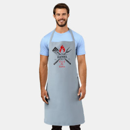 Delantal Rey de la Cocina Personalizable Gris Azul Brumoso