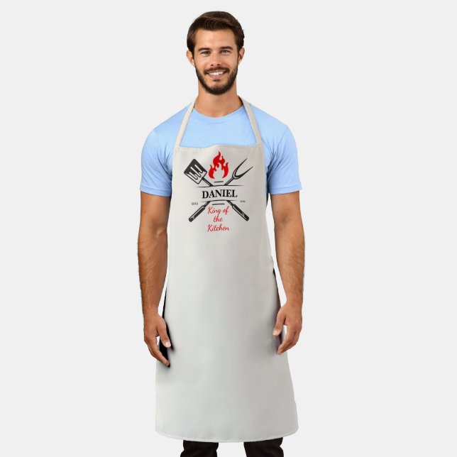 Delantal Rey de la Cocina Personalizable Lino-Beige (Gastado)