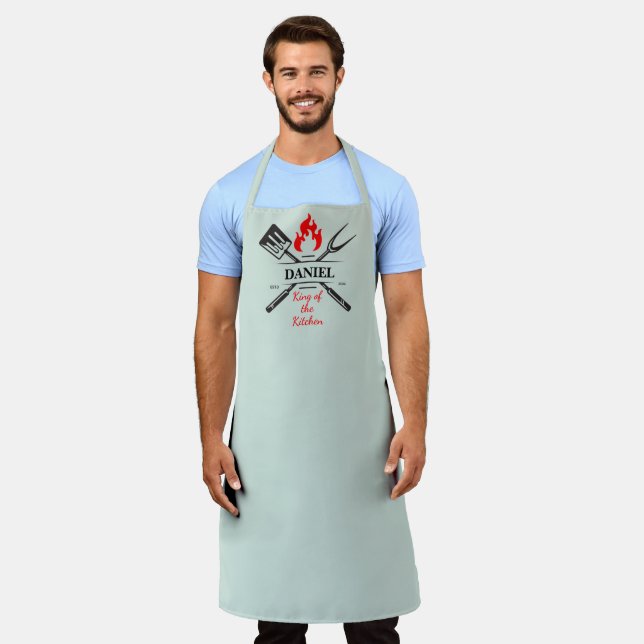 Delantal Rey de la Cocina Personalizable Verde Eucalipto (Gastado)