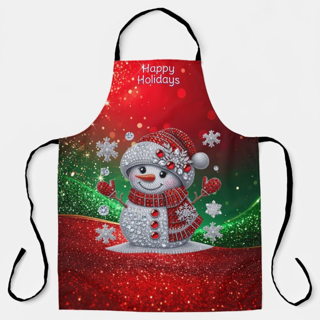 Delantal Rhinestones Snowman Holiday Apron (Anverso)