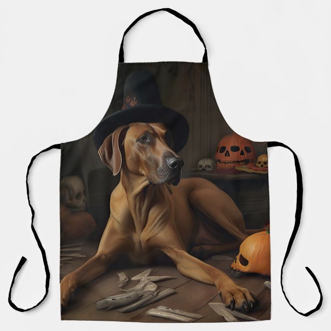 Delantal Rhodesia Ridgeback Pumpkins Halloween Scary (Anverso)