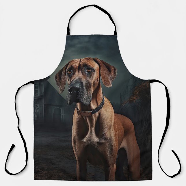 Delantal Rhodesian Ridgeback Halloween Espeluznante (Anverso)