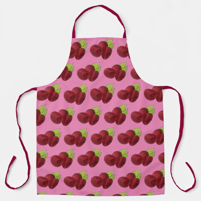 Delantal Ripe Raspberry Rojo Raspberries Berry Fruth Print (Anverso)