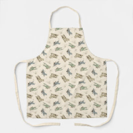 Delantal Roaring Art Deco Bi-planos - azul verde patrón.