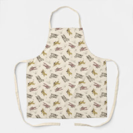 Delantal Roaring Art Deco Bi-planos - patrón amarillo rojo.