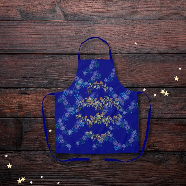 Delantal Robin, coronas y copos de nieve azul (Subido por el creador)