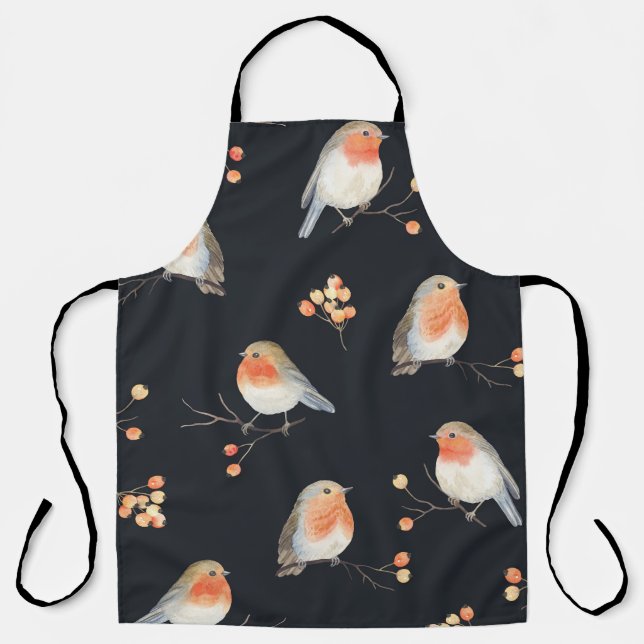 Delantal Robins, bayas de rowan, acuarela de invierno. (Anverso)