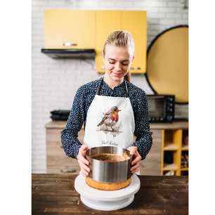 Delantal Robo rojo pájaro lindo en acuarela