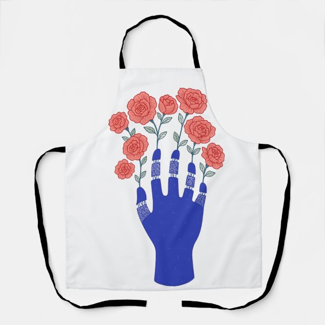 Delantal Robótica mano con floreciente arte de Rosas (Anverso)