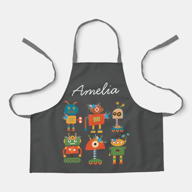 Delantal Robots pequeños y coloridos arte o cocina (Anverso)