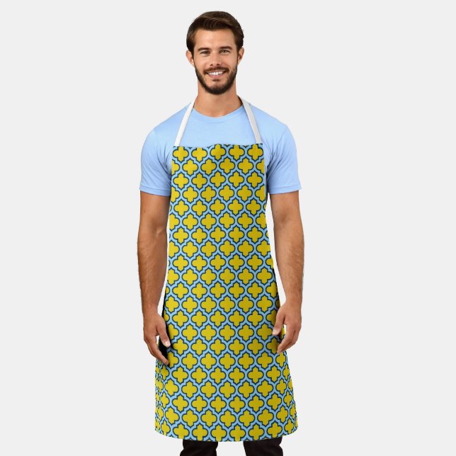 Delantal Rojo azul amarillo y bebé, Entramado, Quatrefoil (Gastado)