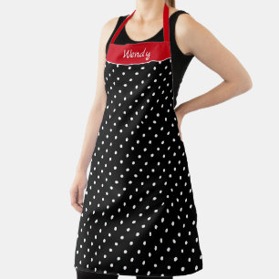 Delantal Rojo de Navidad negro con lunares blancos