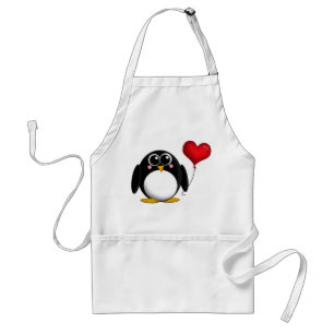 Delantal rojo del globo del corazón del pingüino