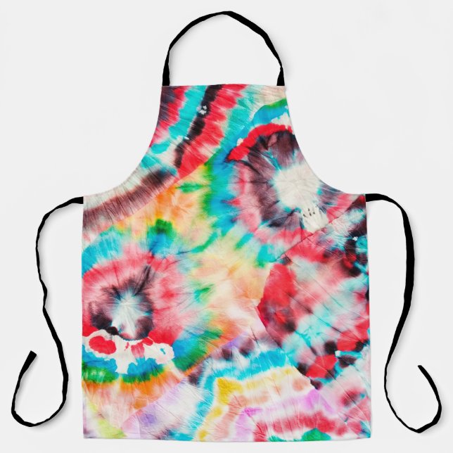 Delantal Rojo duro Grunge. Patrón Shibori. Cepillo dorado (Anverso)