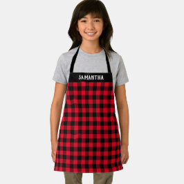 Delantal Rojo Rústico Plaid de Búfalo Negro Personalizado p