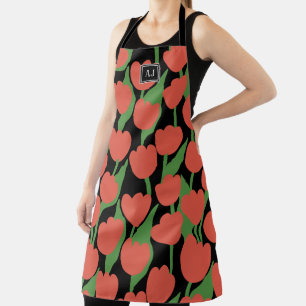 Delantal Rojo tulipano retro, Apron personalizado