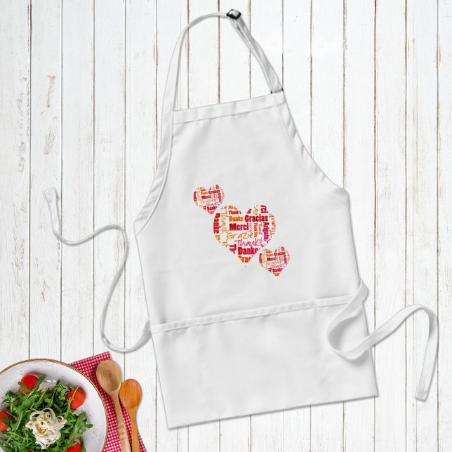 Delantal Rojo y Naranja Gracias Word Cloud Hearts (Keep clean with a three heart multilingual word collage apron design. Check it out on all 3 colors.)