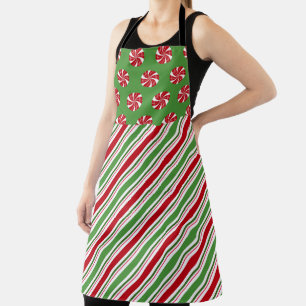 DELANTAL ROJO Y VERDE DULCE DE MENTA NAVIDEÑO Y RAYAS