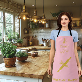 Delantal Rollo de cocina rosa sonrojado con dorado metálico