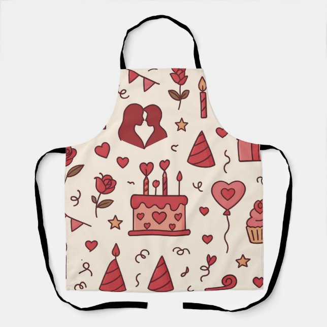 Delantal Romantic Celebration Doodle Pattern (Anverso)