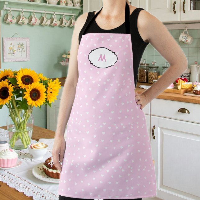 Delantal Romantic Pink Heart Apron with Initial (Subido por el creador)