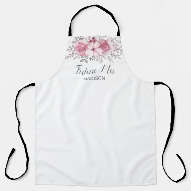 Delantal Romántica acuarela Pink Florals Sr. y Sra. Boda (Anverso)