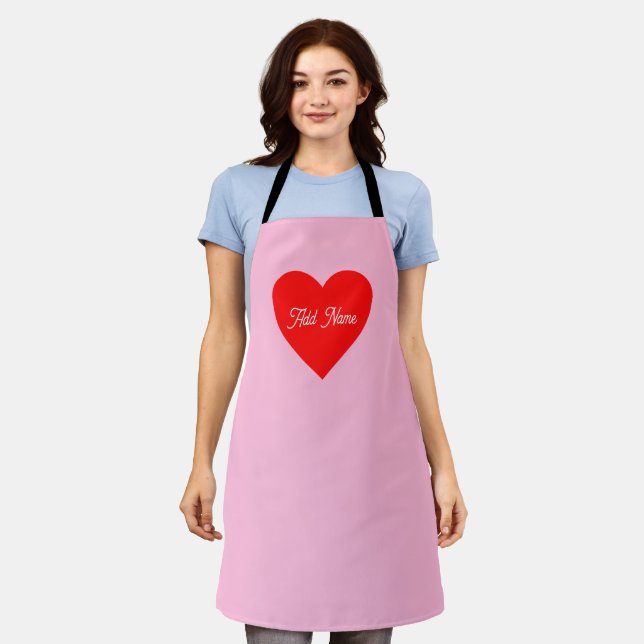 Delantal Romántico del corazón rojo Pastel Rosa Personaliza (Gastado)