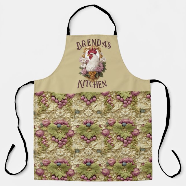 Delantal Rooster & Grapes Heraldic Crest, in wheat, (Anverso)