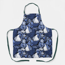 Roosters in the Garden Blue and White