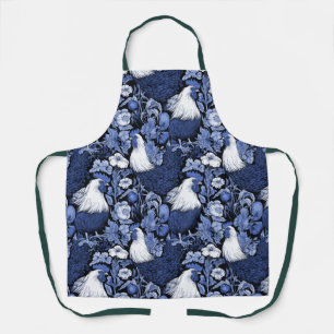 Delantal Roosters in the Garden Blue and White