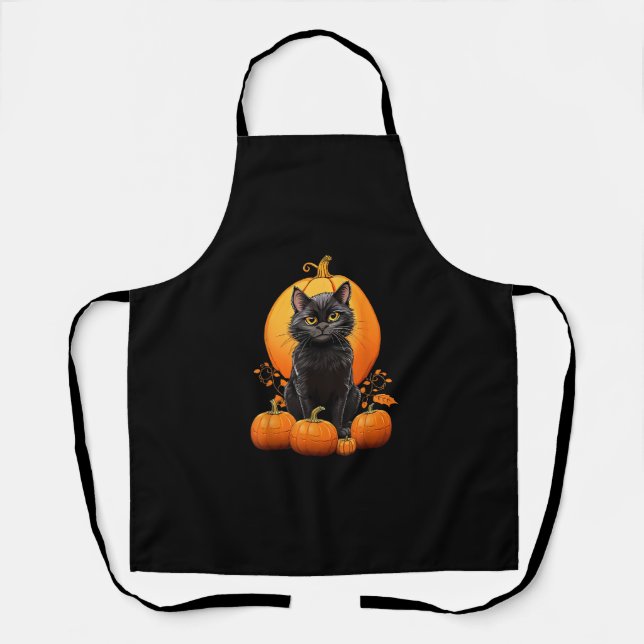 Delantal Ropa De Calabaza De Halloween De Gato Negro Retro  (Anverso)