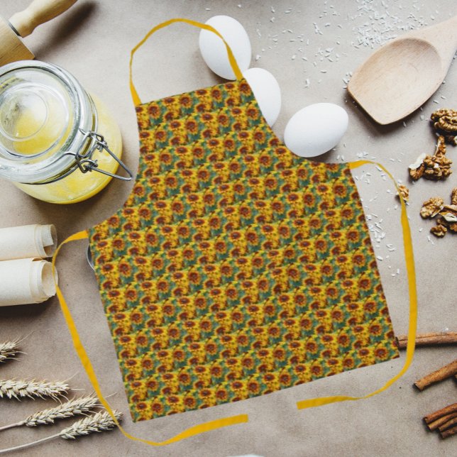 Delantal Ropa floral amarilla y bronce Rudbeckias (In Situ Kitchen)