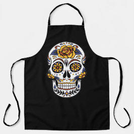 Delantal Rosa Amarilla Calavera de Azúcar sobre Negro