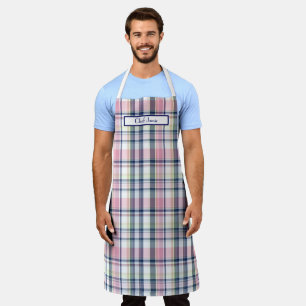 Delantal Rosa Azul Marino Verde Blanco Preppy Madras