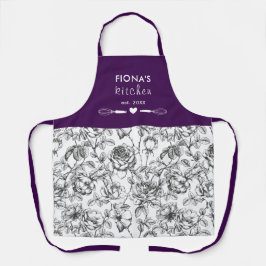 Delantal Rosa Botánica Negra y Púrpura Personalizada